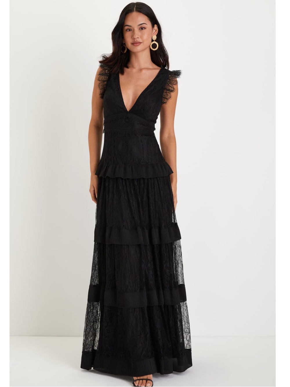 Lulu's Black Lace Tiered Maxi Dress